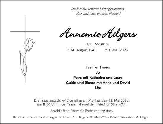 Traueranzeige von Annemie Hilgers von Aachener Zeitung