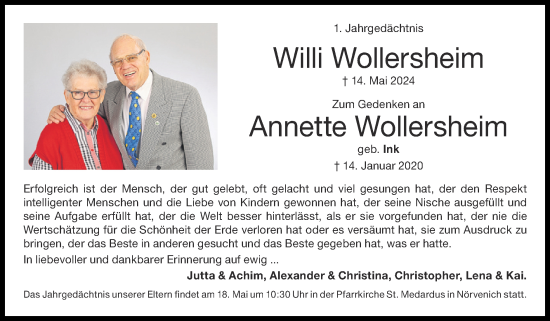 Traueranzeige von Annette Wollersheim von Zeitung am Sonntag