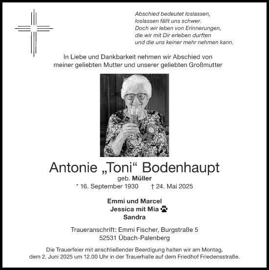 Traueranzeige von Antonie Bodenhaupt von Zeitung am Sonntag