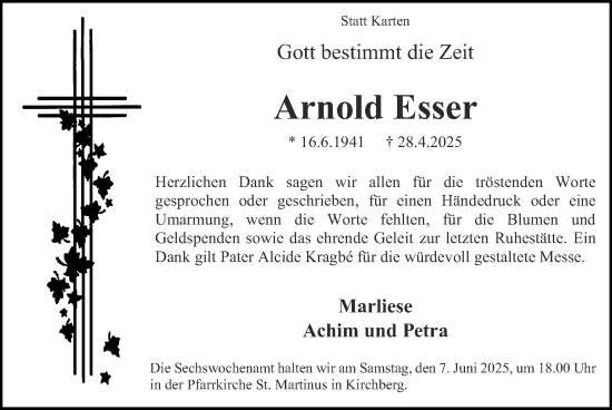 Traueranzeige von Arnold Esser von Zeitung am Sonntag