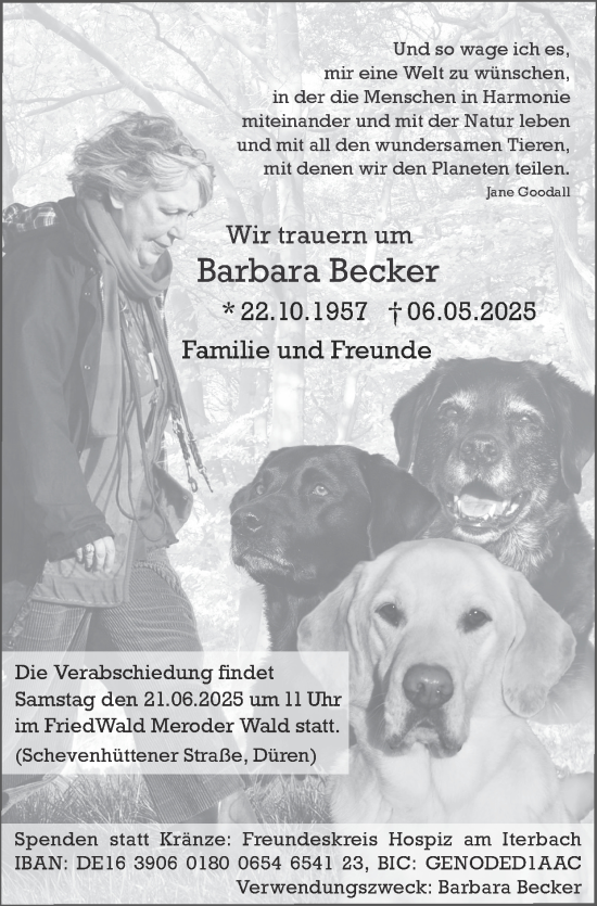 Traueranzeige von Barbara Becker von Zeitung am Sonntag