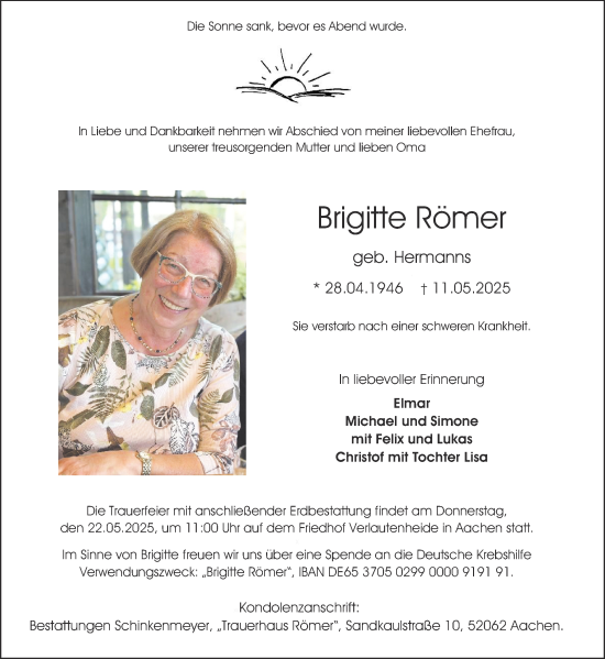 Traueranzeige von Brigitte Römer von Aachener Zeitung