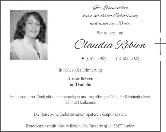 Traueranzeige von Claudia Rebien von Zeitung am Sonntag
