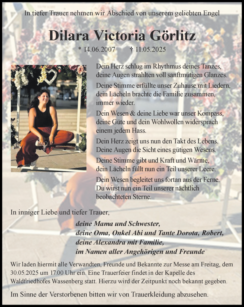  Traueranzeige für Dilara Victoria Görlitz vom 25.05.2025 aus Zeitung am Sonntag