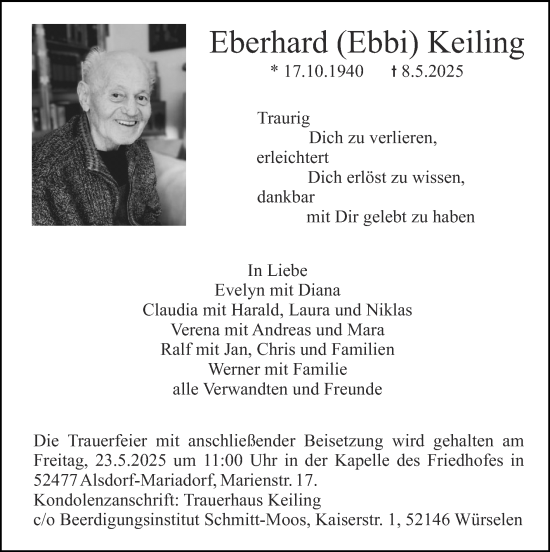 Traueranzeige von Eberhard Keiling von Zeitung am Sonntag