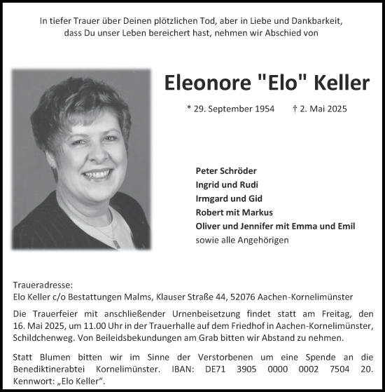 Traueranzeige von Eleonore Keller von Aachener Zeitung