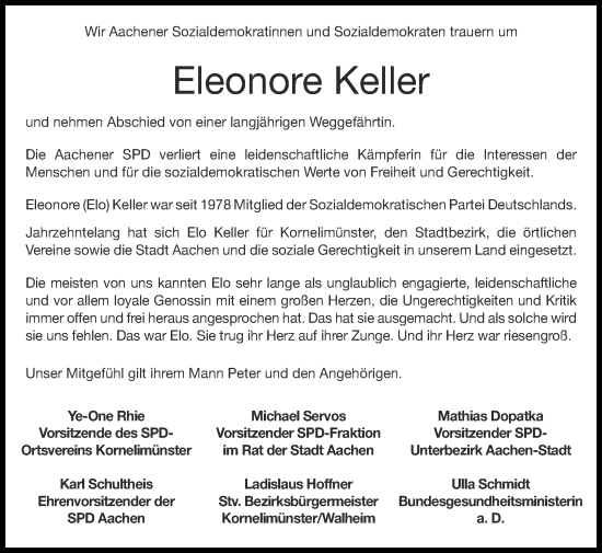 Traueranzeige von Eleonore Keller von Zeitung am Sonntag