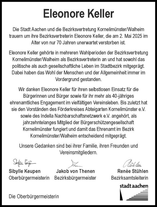 Traueranzeige von Eleonore Keller von Aachener Zeitung
