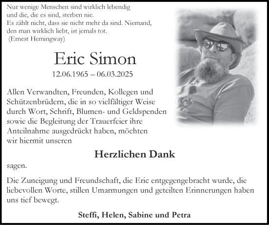 Traueranzeige von Eric Simon von Zeitung am Sonntag