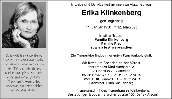 Traueranzeige von Erika Klinkenberg von Aachener Zeitung