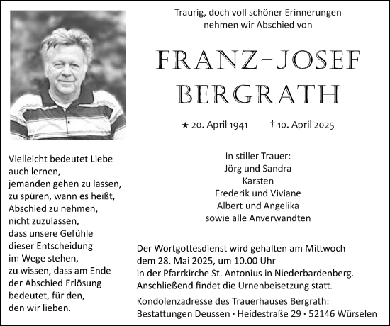 Traueranzeige von Franz-Josef Bergrath von Zeitung am Sonntag