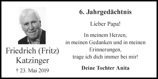 Traueranzeige von Friedrich Katzinger von Zeitung am Sonntag