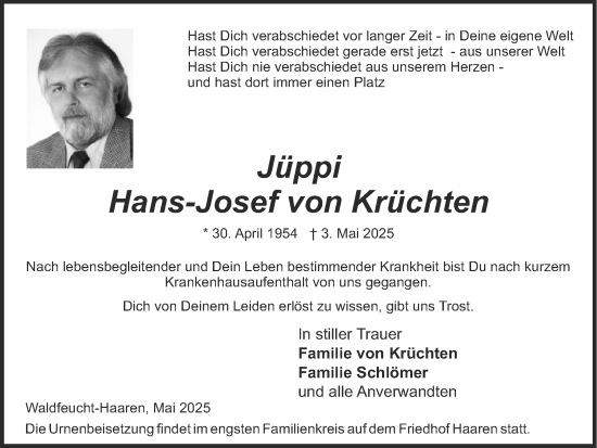 Traueranzeige von Hans-Josef von Krüchten von Zeitung am Sonntag