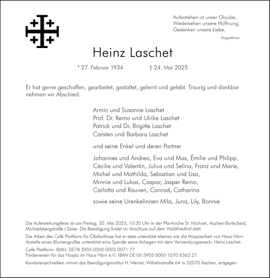 Traueranzeige von Heinz Laschet von Aachener Zeitung