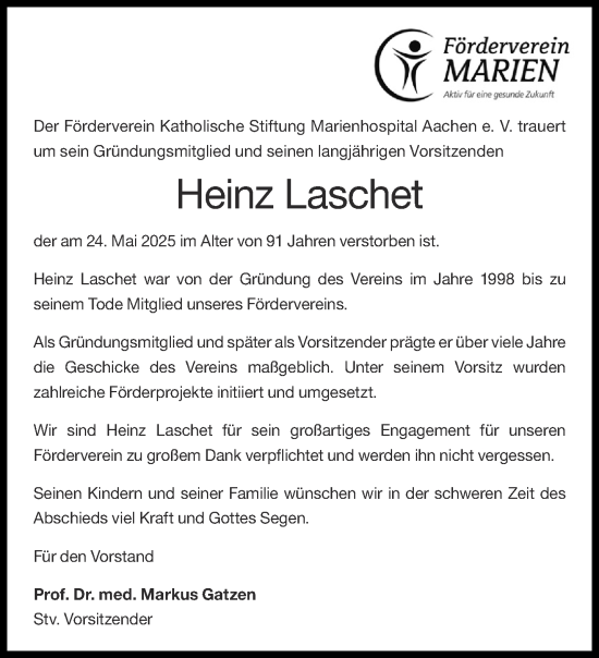 Traueranzeige von Heinz Laschet von Aachener Zeitung