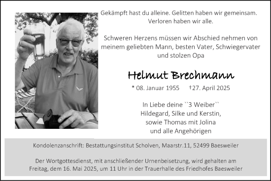 Traueranzeige von Helmut Brechmann von Zeitung am Sonntag