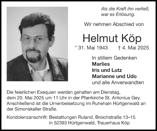 Traueranzeige von Helmut Köp von Zeitung am Sonntag