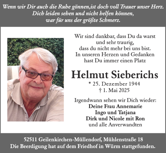 Traueranzeige von Helmut Sieberichs von Zeitung am Sonntag