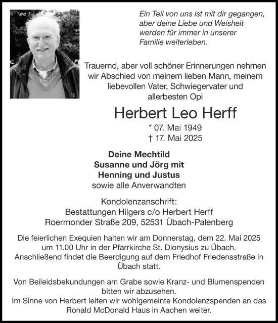 Traueranzeige von Herbert  Herff von Aachener Zeitung