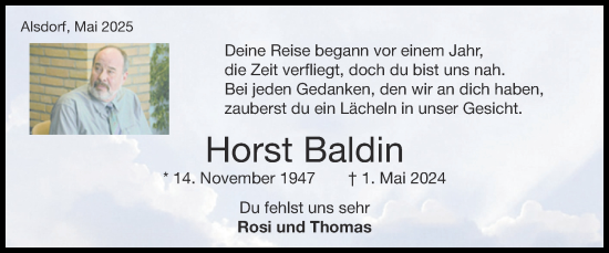 Traueranzeige von Horst Baldin von Zeitung am Sonntag