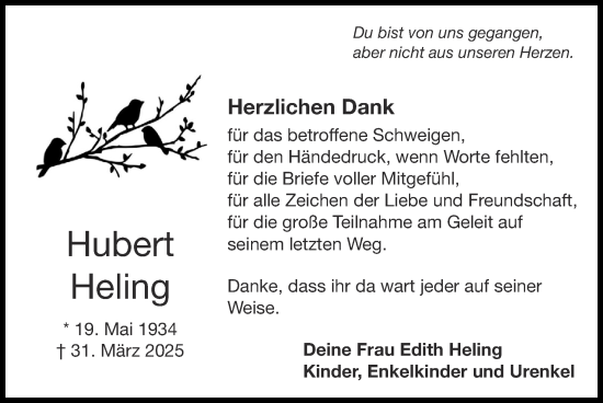 Traueranzeige von Hubert Heling von Zeitung am Sonntag