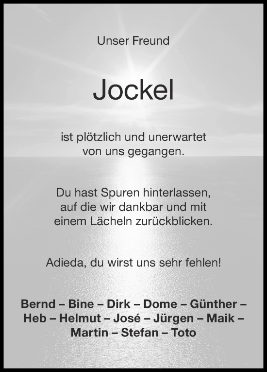 Traueranzeige von Jockel  von Zeitung am Sonntag