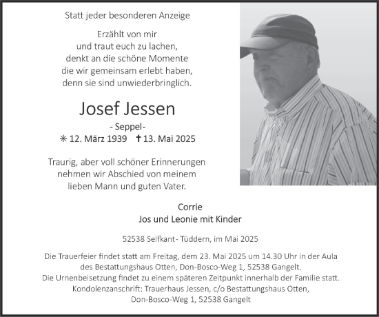 Traueranzeige von Josef Jessen von Zeitung am Sonntag