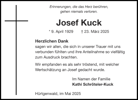 Traueranzeige von Josef Kuck von Aachener Zeitung