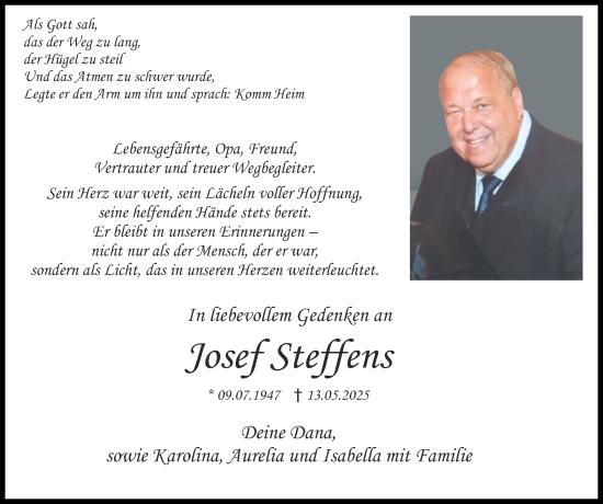 Traueranzeige von Josef Steffens von Zeitung am Sonntag