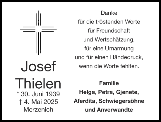 Traueranzeige von Josef Thielen von Zeitung am Sonntag