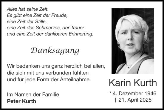 Traueranzeige von Karin Kurth von Zeitung am Sonntag