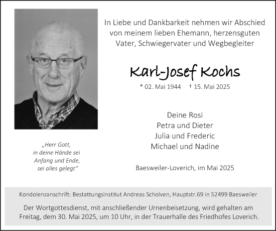 Traueranzeige von Karl-Josef Kochs von Zeitung am Sonntag