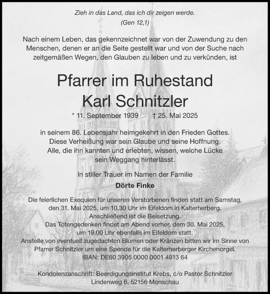 Traueranzeige von Karl Schnitzler von Aachener Zeitung