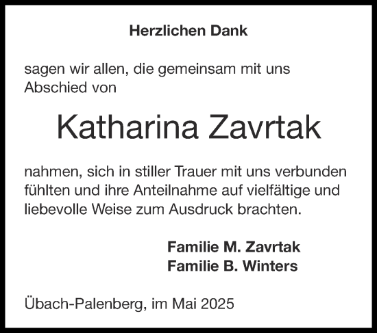 Traueranzeige von Katharina Zavrtak von Zeitung am Sonntag