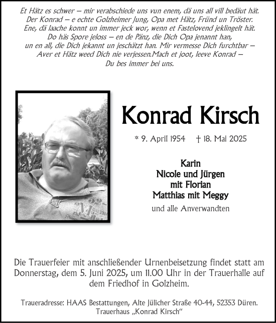 Traueranzeige von Konrad Kirsch von Zeitung am Sonntag