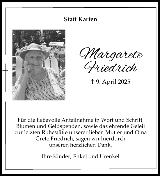 Traueranzeige von Margarete Friedrich von Aachener Zeitung