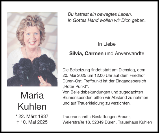 Traueranzeige von Maria Kuhlen von Zeitung am Sonntag