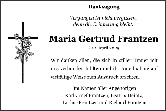 Traueranzeige von Maria Gertrud Frantzen von Zeitung am Sonntag