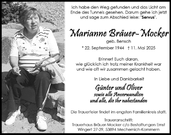 Traueranzeige von Marianne Bréuer-Mocker von Zeitung am Sonntag