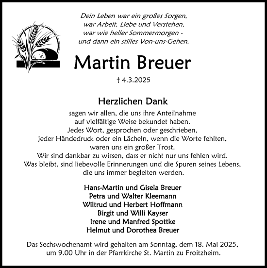 Traueranzeige von Martin Breuer von Zeitung am Sonntag