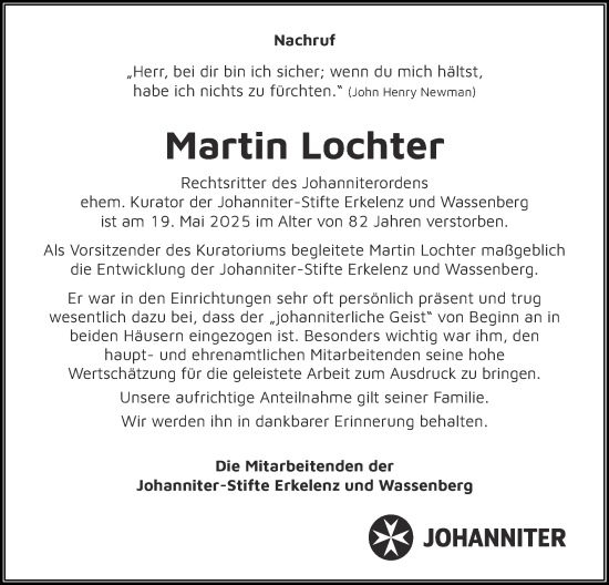 Traueranzeige von Martin Lochter von Zeitung am Sonntag