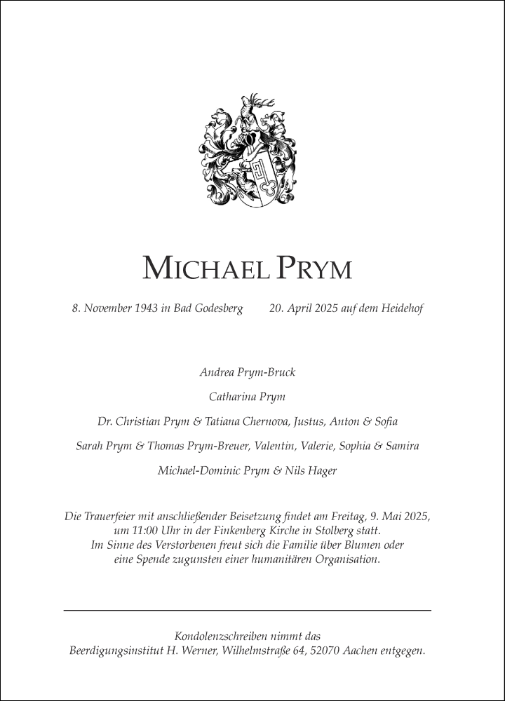  Traueranzeige für Michael Prym vom 03.05.2025 aus Aachener Zeitung