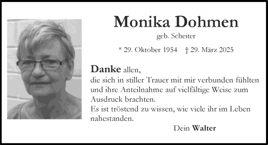 Traueranzeige von Monika Dohmen von Zeitung am Sonntag
