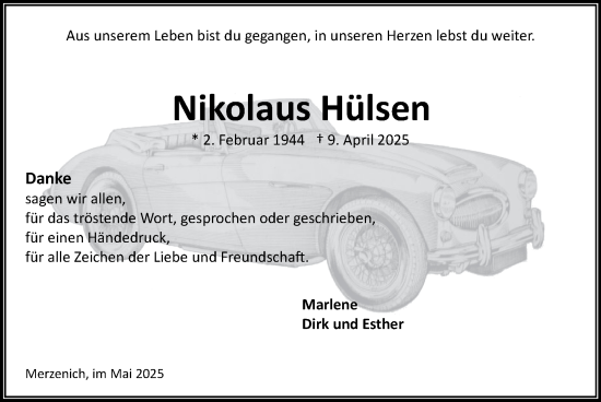 Traueranzeige von Nikolaus Hülsen von Zeitung am Sonntag