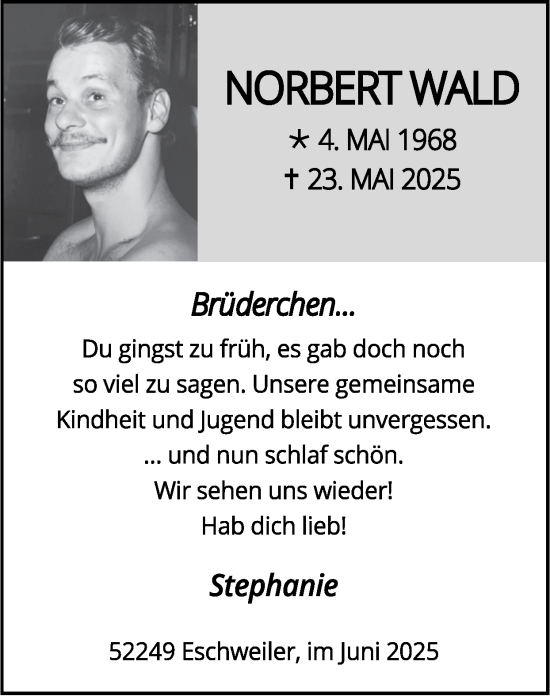 Traueranzeige von Norbert Wald von Zeitung am Sonntag