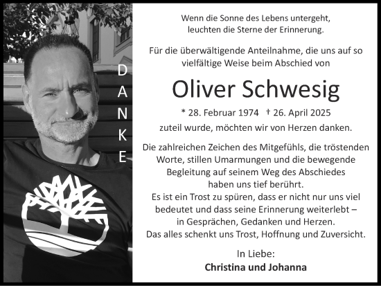 Traueranzeige von Oliver Schwesig von Zeitung am Sonntag