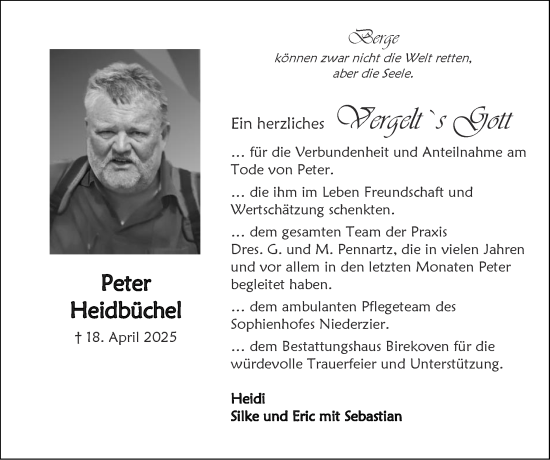 Traueranzeige von Peter Heidbüchel von Zeitung am Sonntag