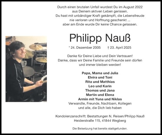 Traueranzeige von Philipp Nauß von Zeitung am Sonntag
