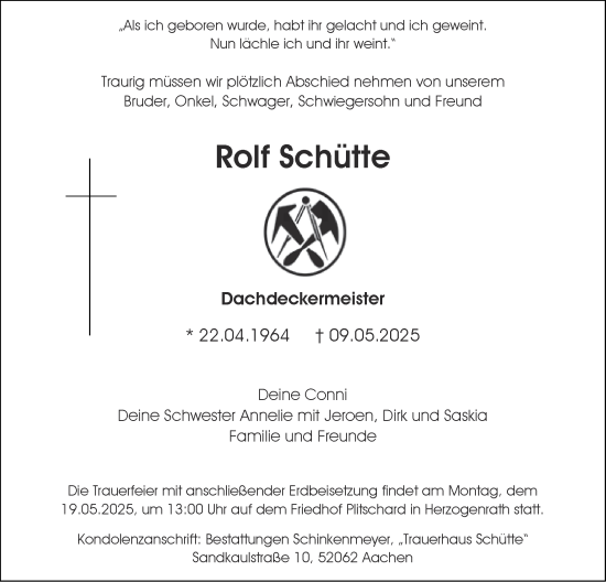 Traueranzeige von Rolf Schütte von Zeitung am Sonntag
