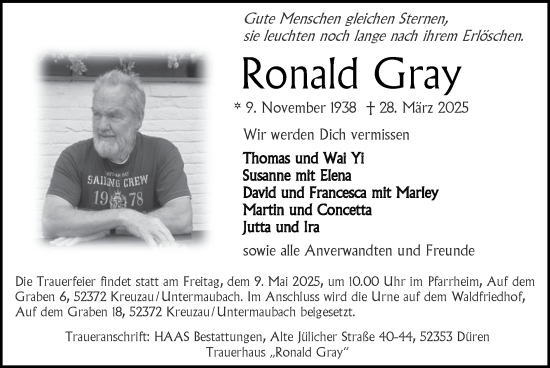 Traueranzeige von Ronald Gray von Zeitung am Sonntag